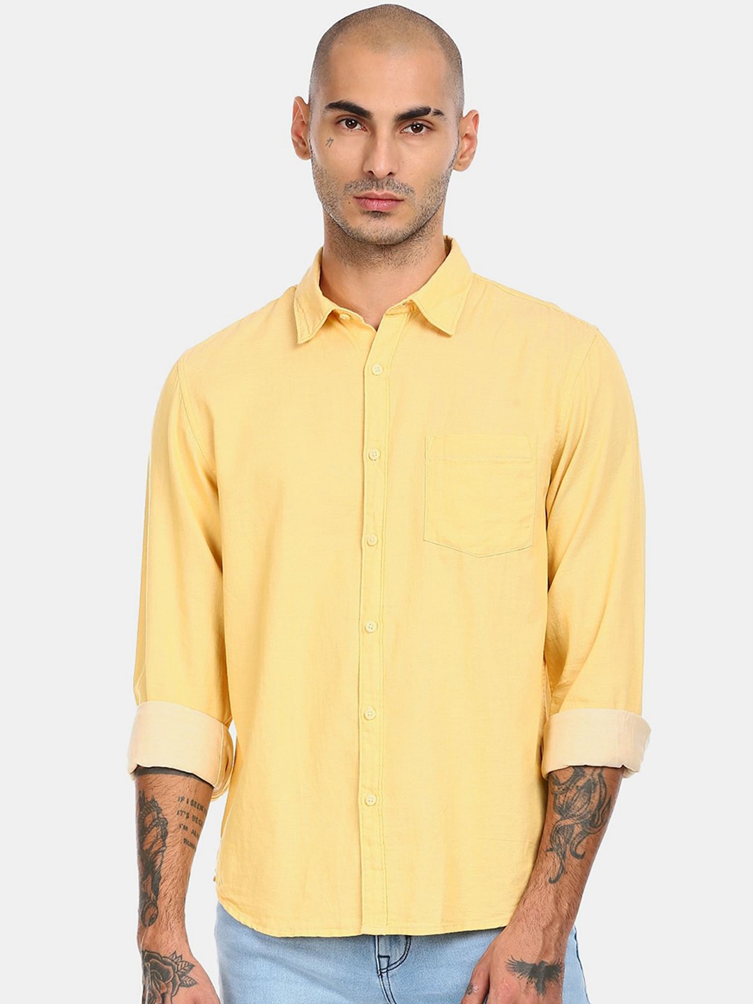 

Ruggers Men Yellow Cotton Casual Shirt