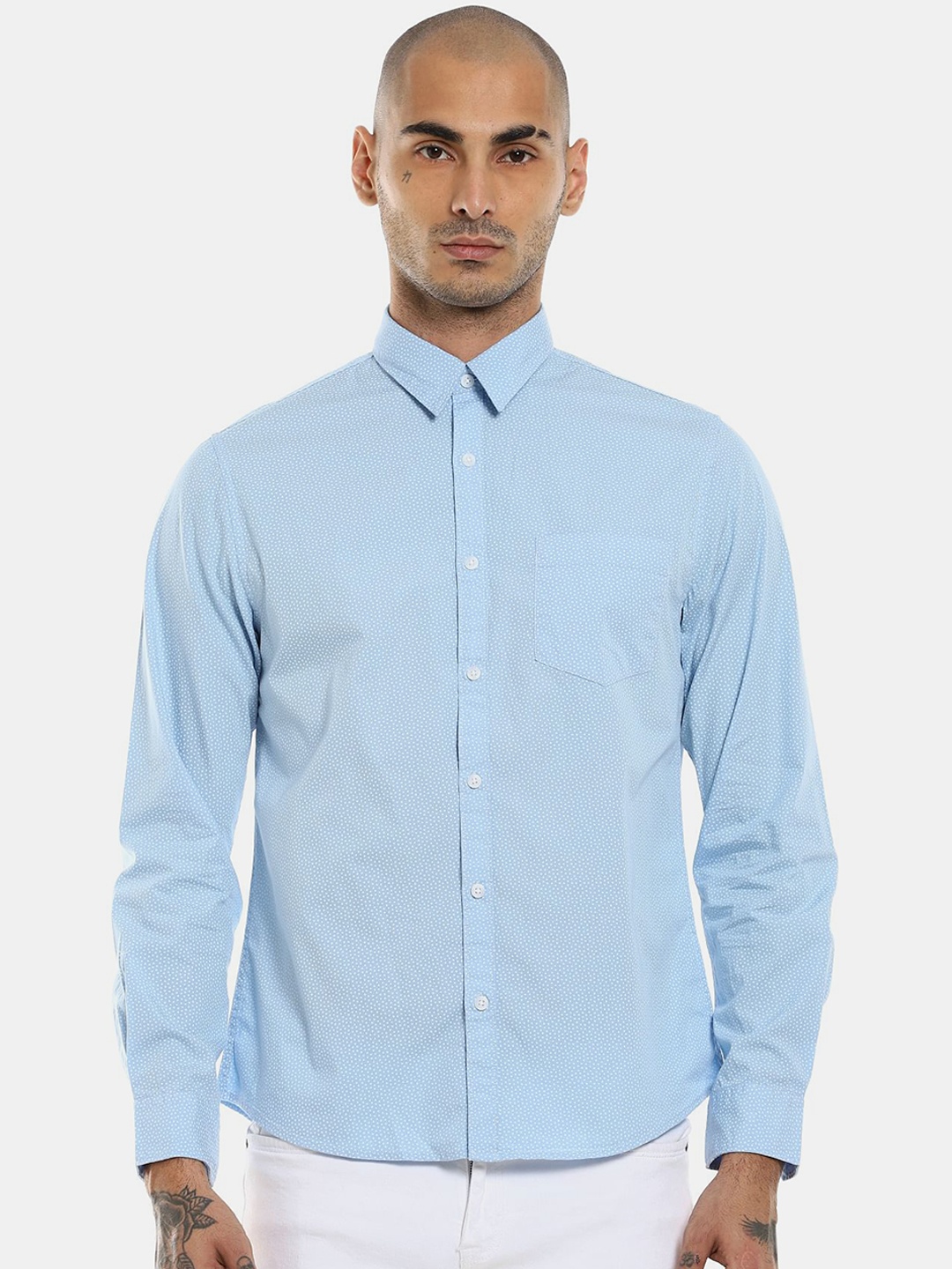 

Ruggers Men Blue & White Opaque Printed Cotton Casual Shirt