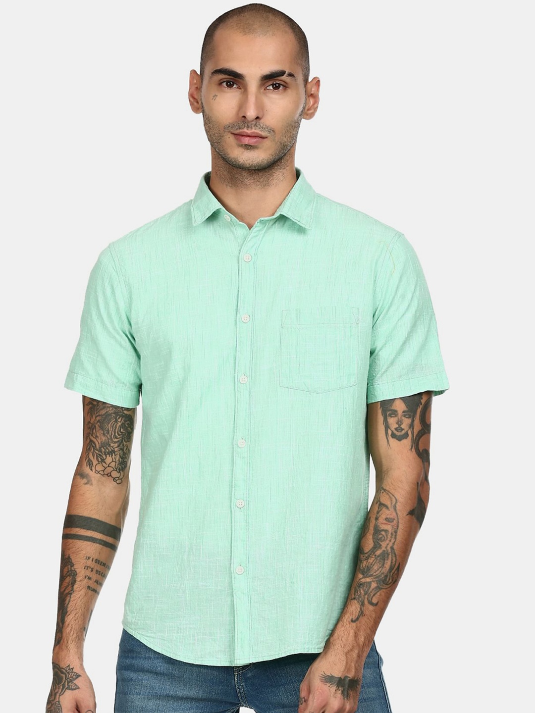 

Ruggers Men Green Cotton Casual Shirt