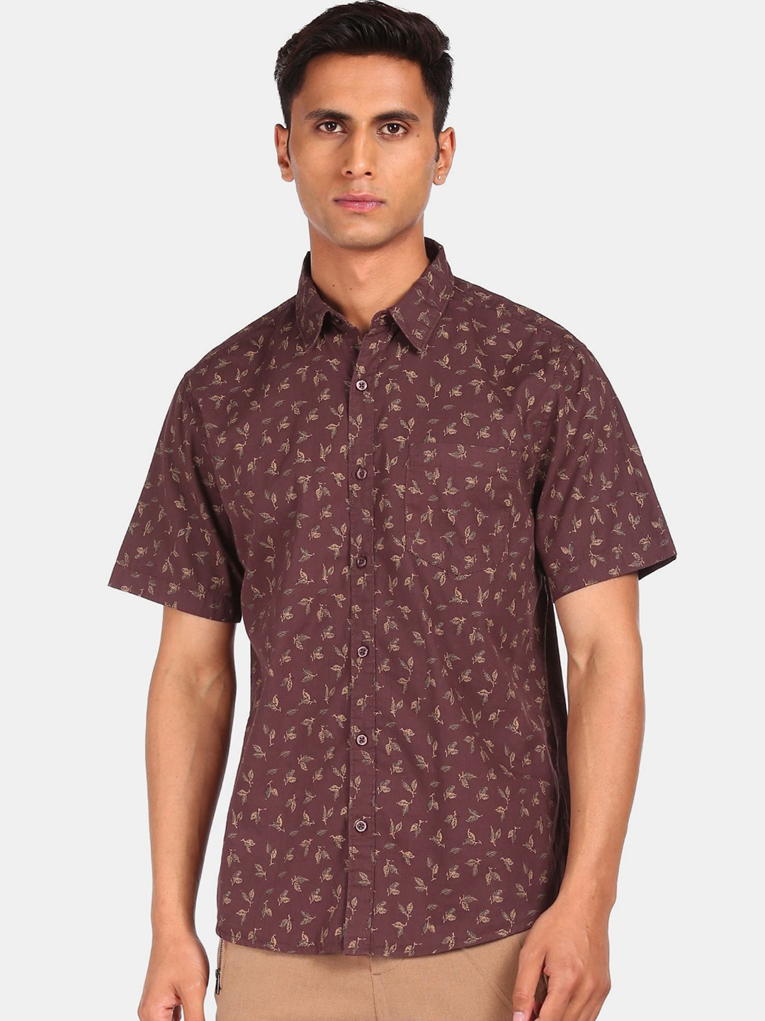 

Ruggers Men Maroon Floral Printed Cotton Casual Shirt