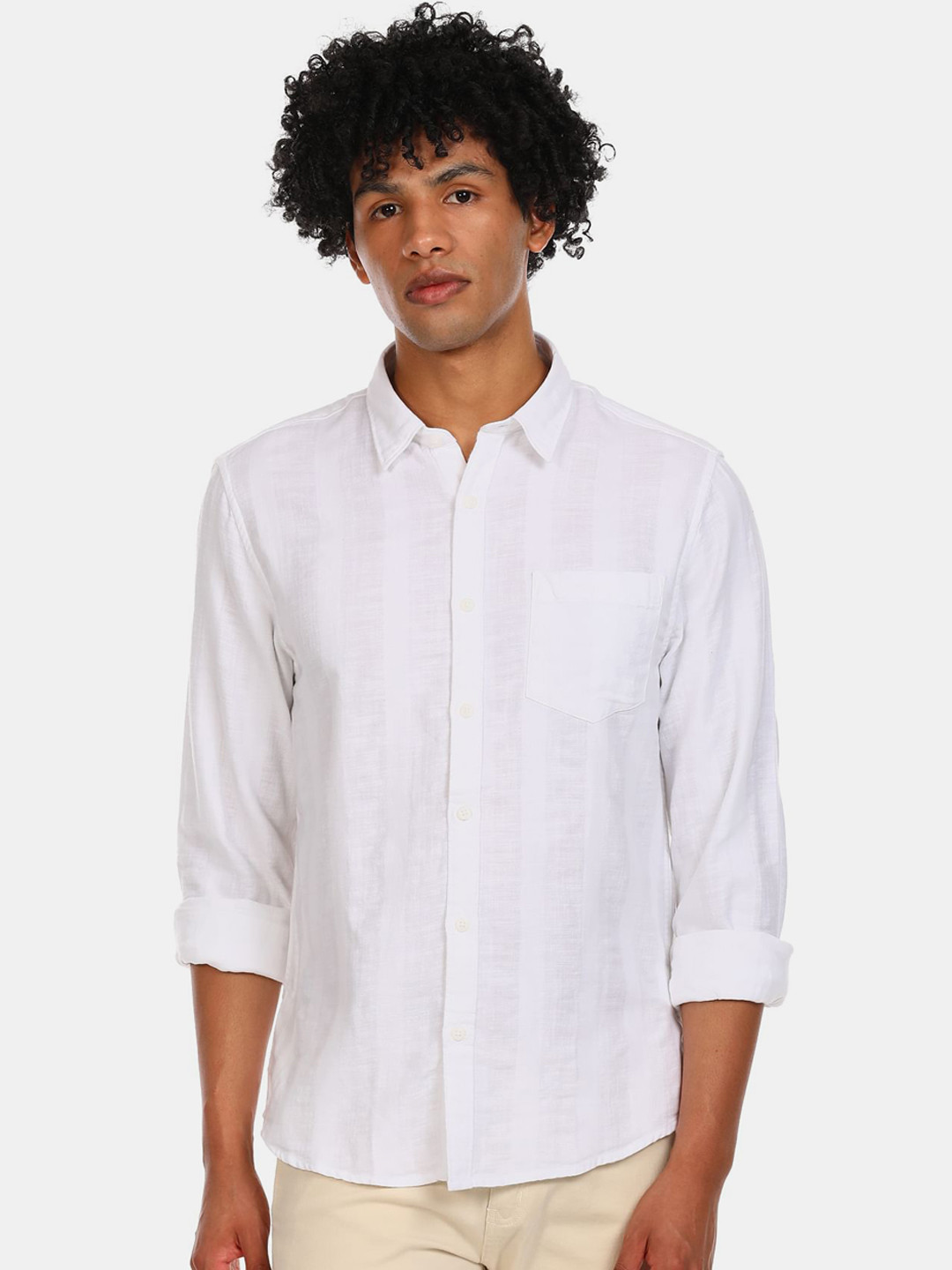

Ruggers Men White Cotton Casual Shirt
