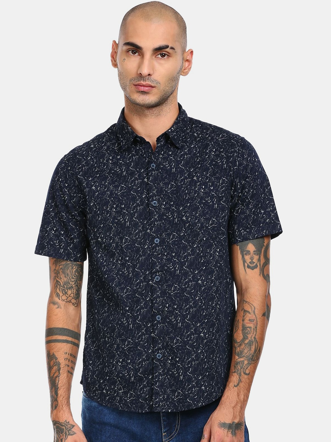 

Ruggers Men Navy Blue & White Printed Cotton Casual Shirt
