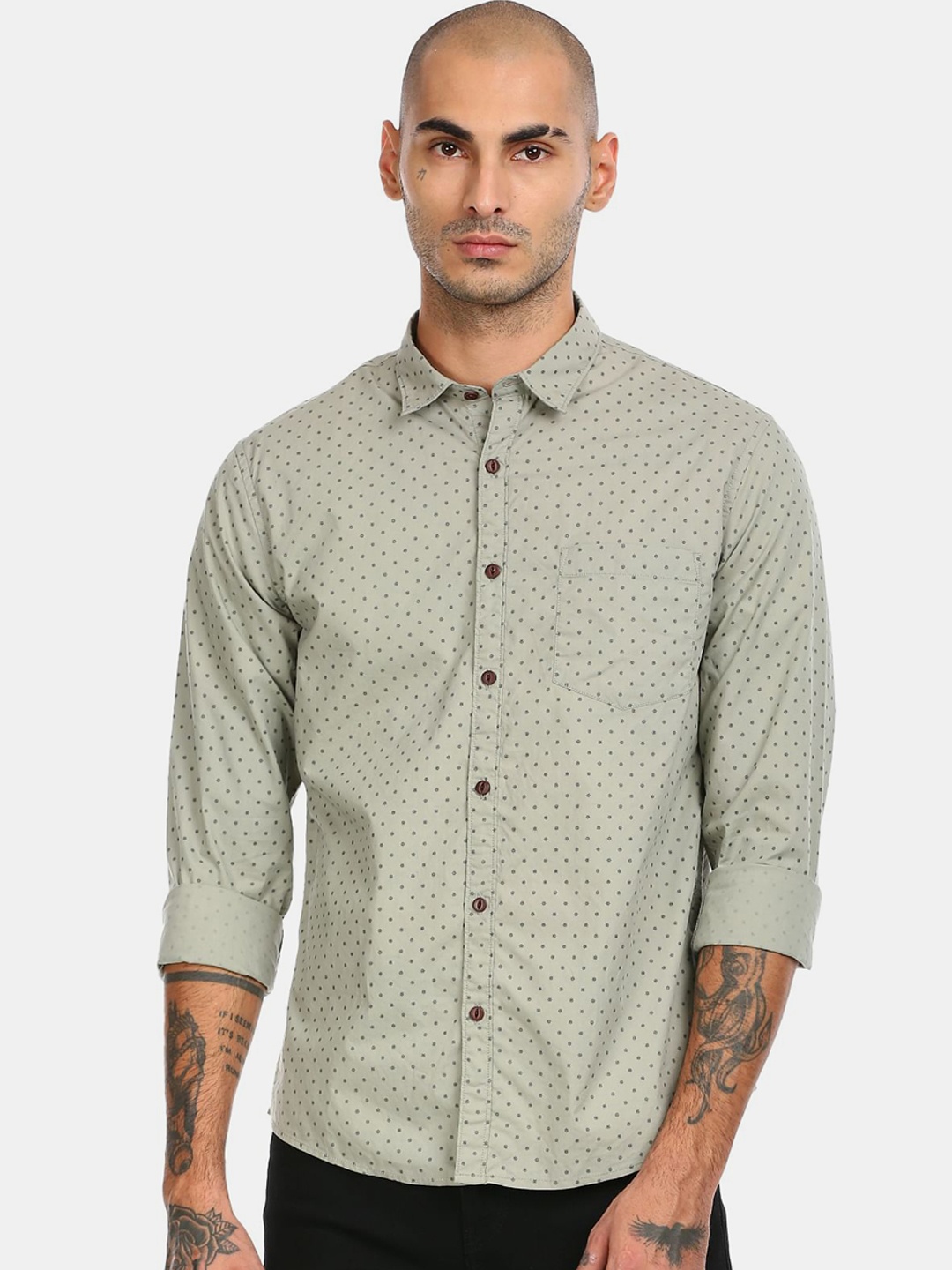 

Ruggers Men Green Printed Cotton Casual Shirt