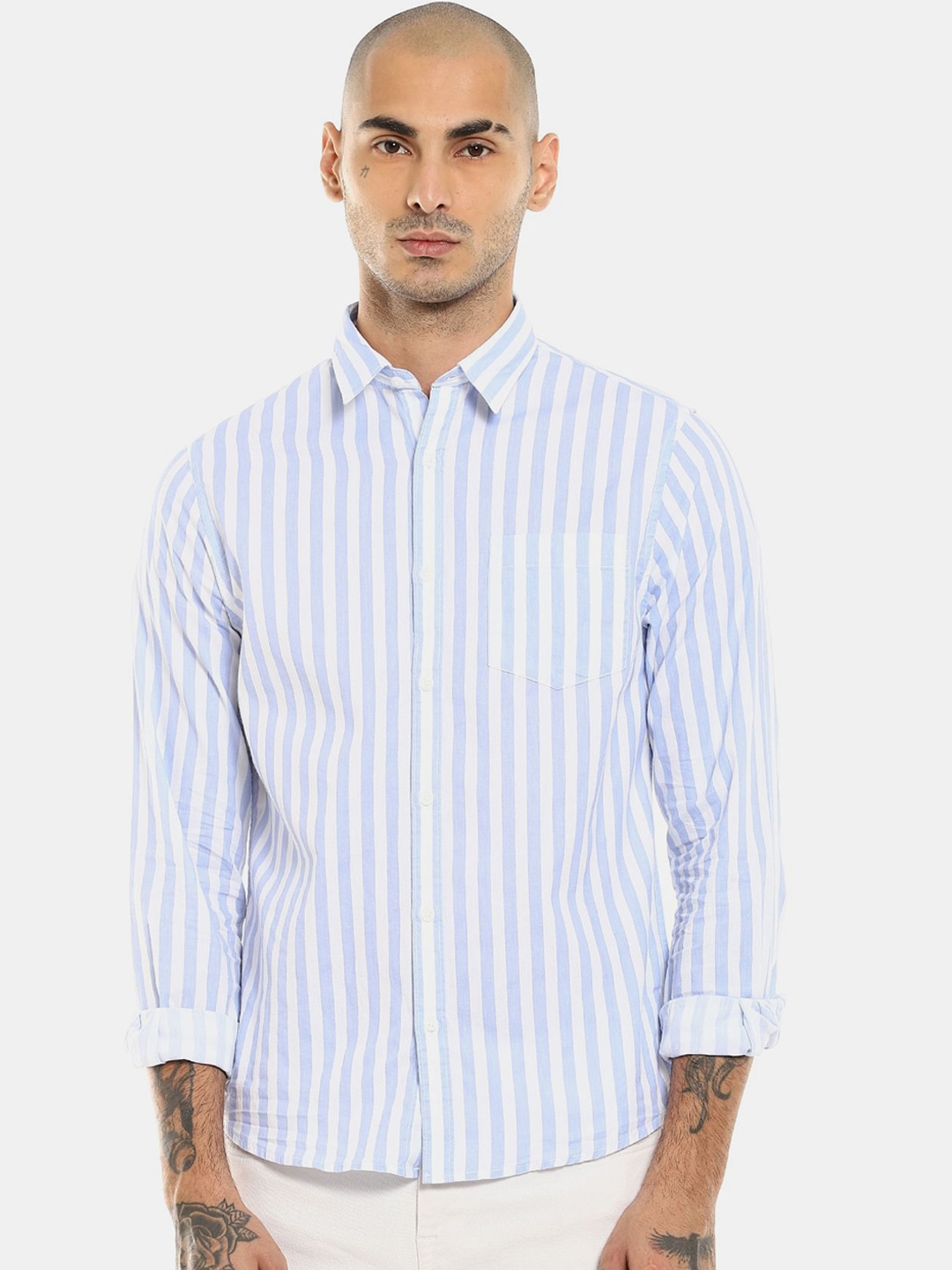 

Ruggers Men Blue & White Striped Cotton Casual Shirt