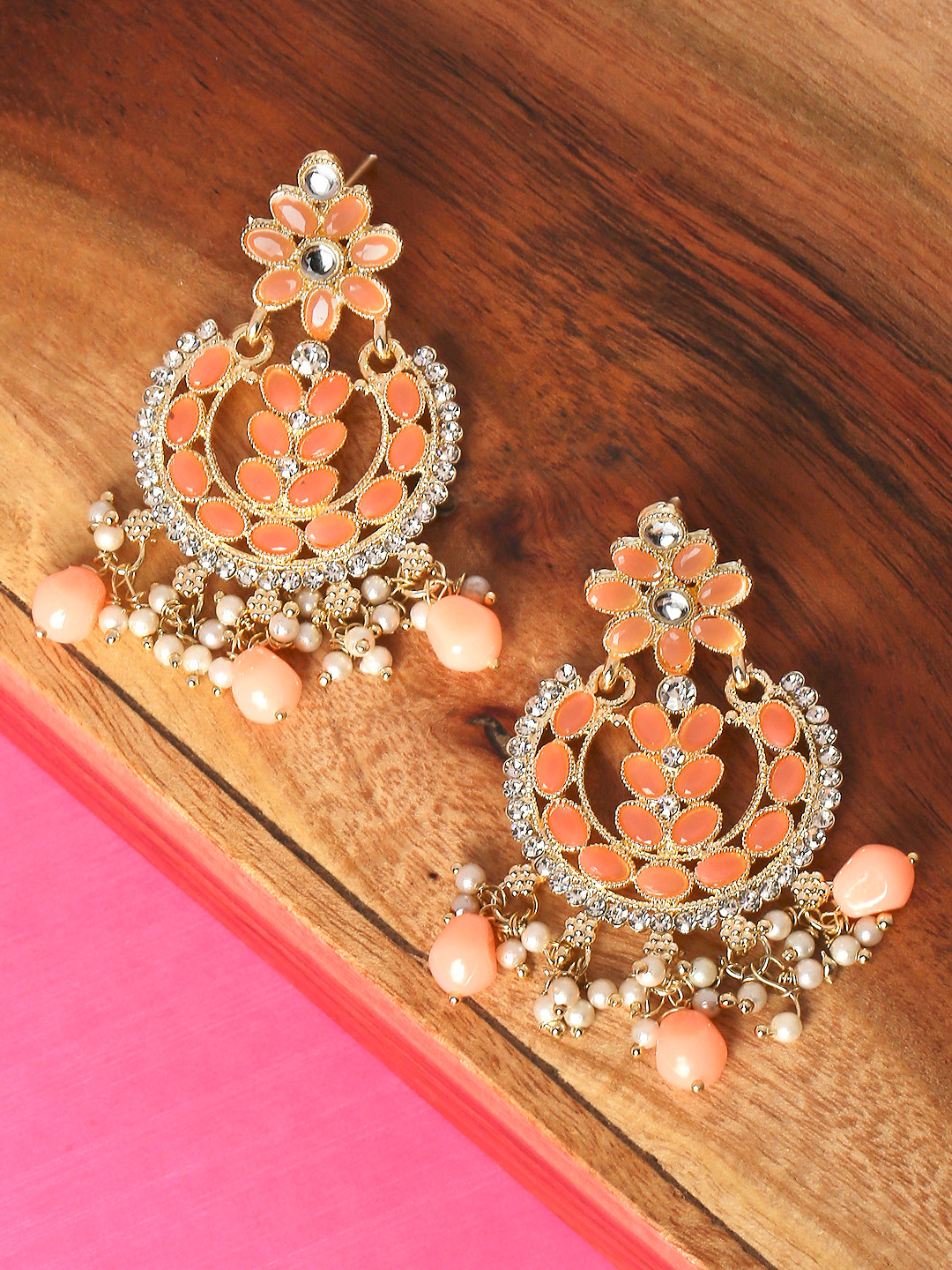 

OOMPH Pink & White Floral Chandbalis Earrings
