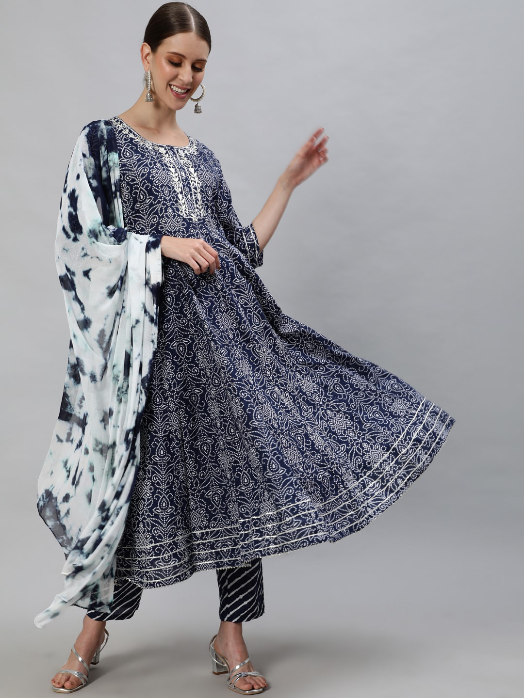 

Ishin Women Navy Blue Ethnic Motifs Printed Regular Pure Cotton Kurta with Trousers & With Dupatta