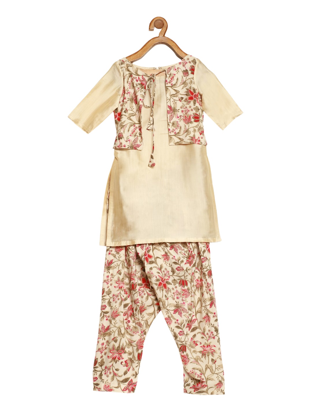 

Ethnovog Girls Beige Maroon Floral Printed Regular Kurti With Salwar