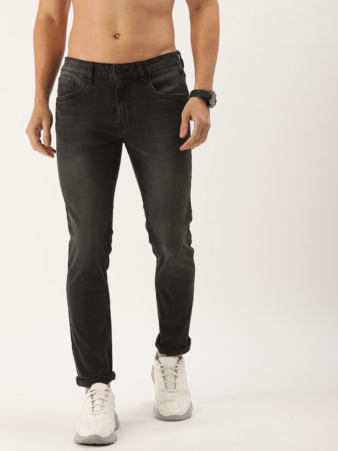 

Flying Machine Men Black Slim Tapered Fit Mid Rise Light Fade Stretchable Jeans