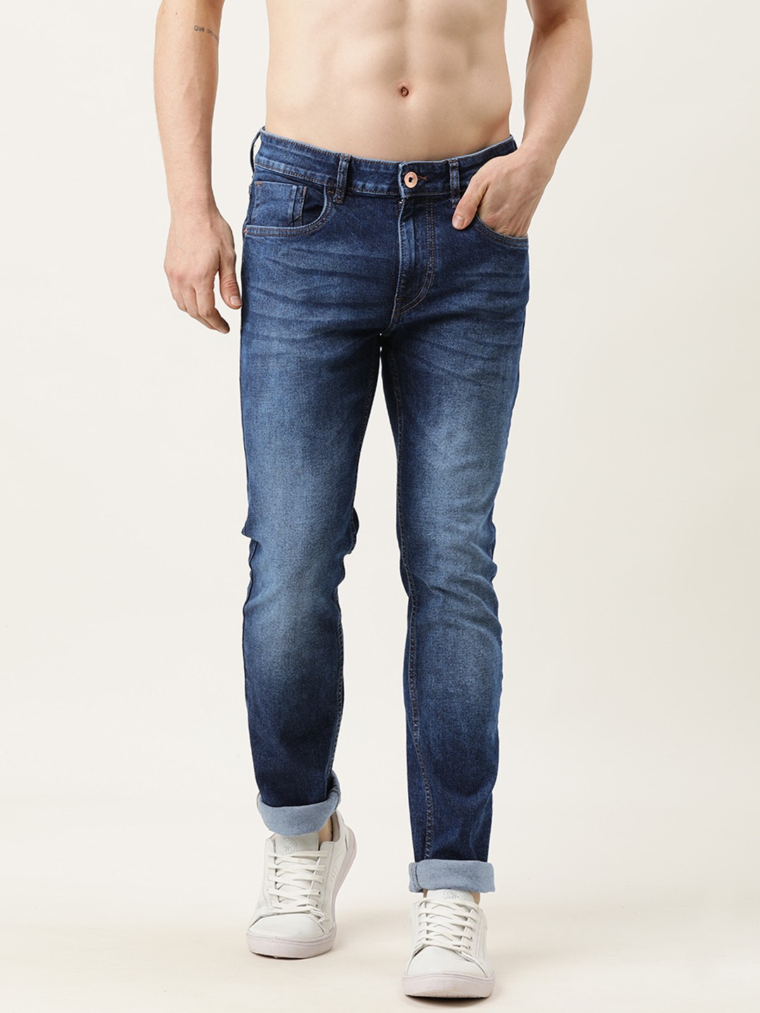 

Flying Machine Men Blue Slim Fit Low-Rise Heavy Fade Stretchable Jeans