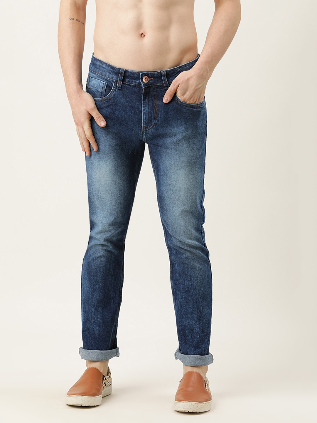

Flying Machine Men Blue Michael Slim Fit Mid-Rise Heavy Fade Stretchable Jeans