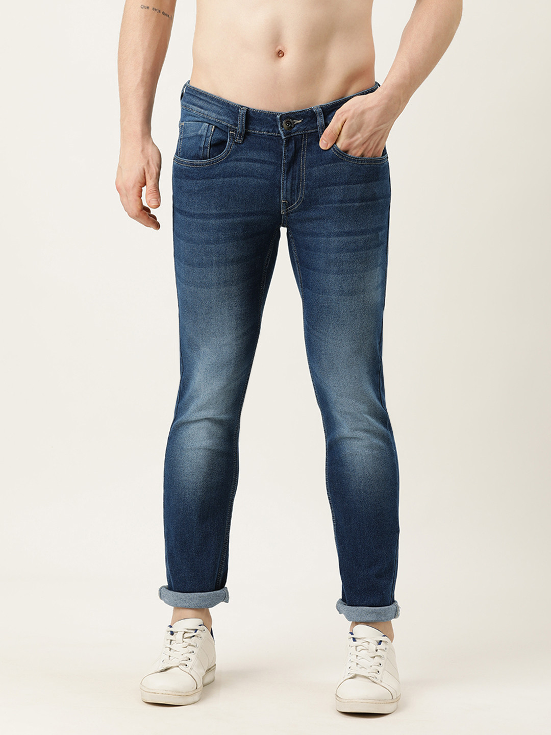

Flying Machine Men Blue Skinny Fit Low-Rise Heavy Fade Stretchable Jeans