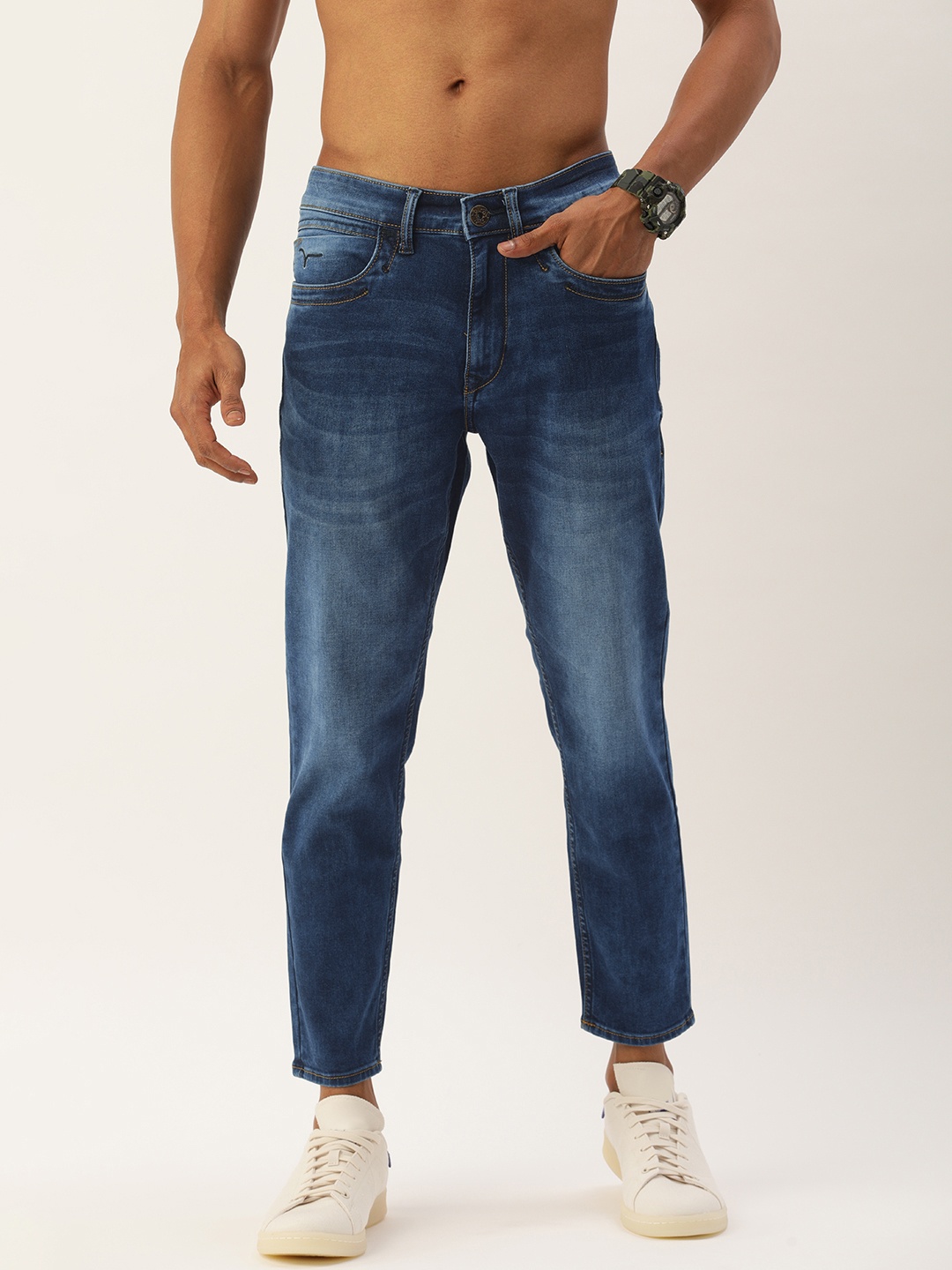 

Flying Machine Men Blue MJ Mankle Fit Light Fade Stretchable Cropped Jeans