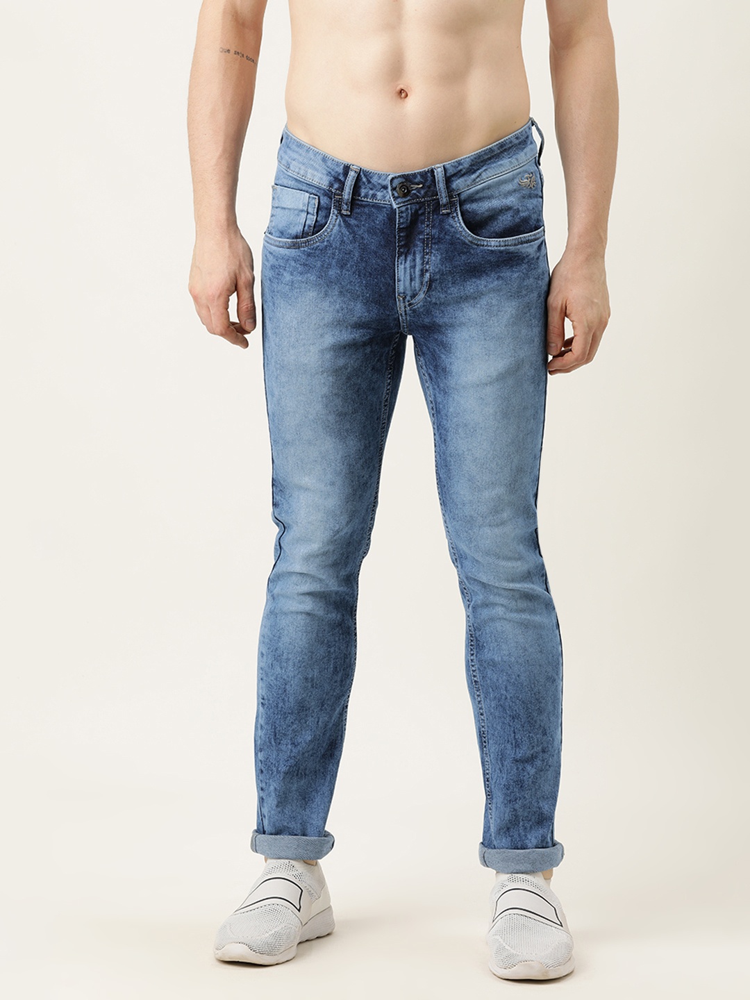 

Flying Machine Men Blue Jackson Skinny Fit Low-Rise Heavy Fade Acid Wash Stretchable Jeans