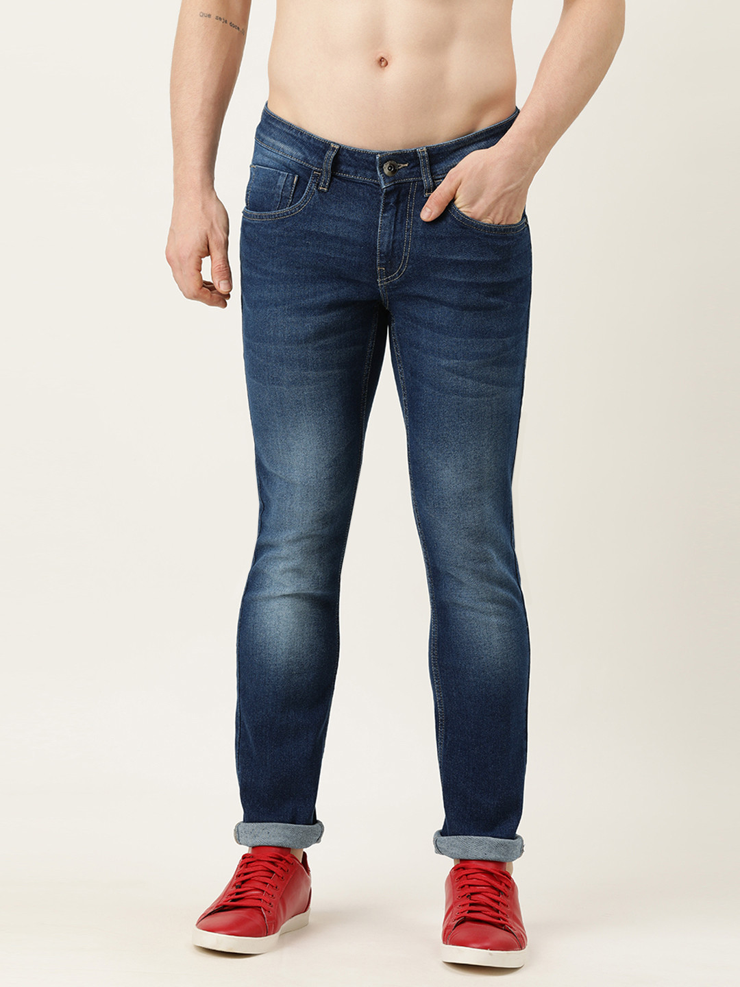 

Flying Machine Men Blue Skinny Fit Low-Rise Heavy Fade Stretchable Jeans