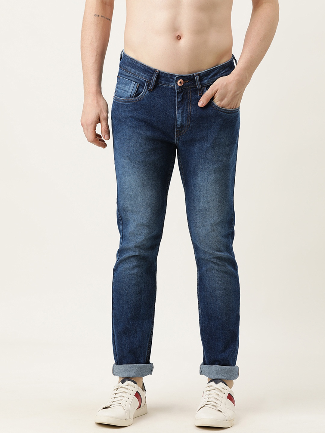 

Flying Machine Men Blue Slim Fit Low-Rise Heavy Fade Stretchable Jeans