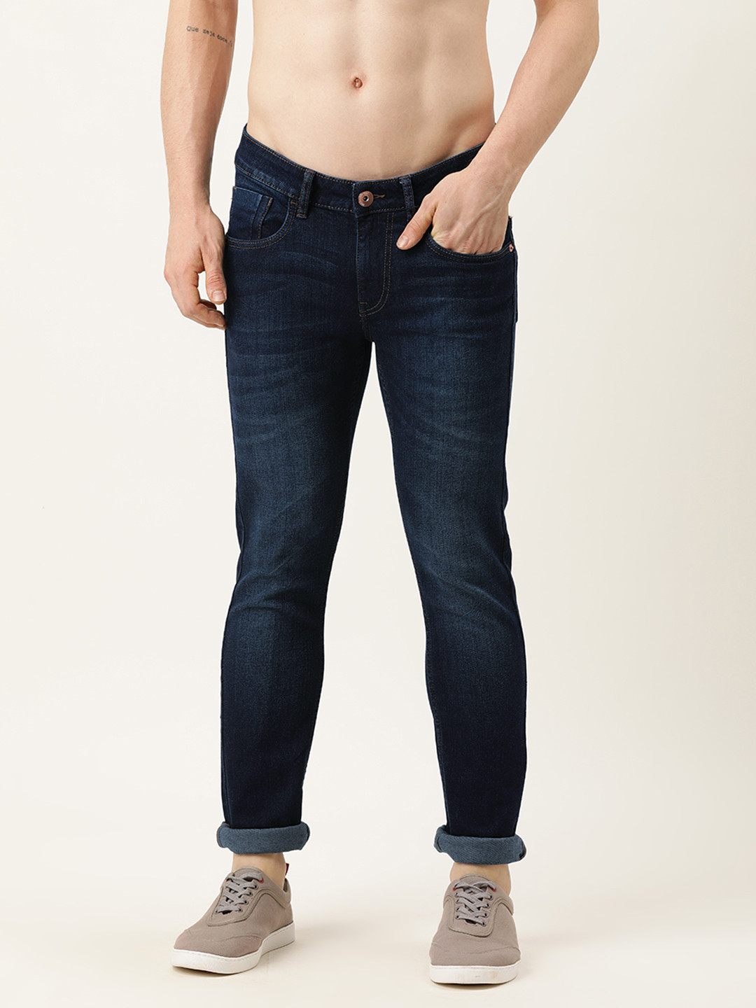 

Flying Machine Men Navy Blue Jackson Skinny Fit Low-Rise Light Fade Stretchable Jeans