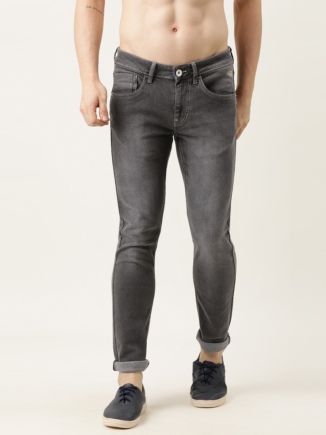 

Flying Machine Men Grey Skinny Fit Low-Rise Heavy Fade Stretchable Jeans