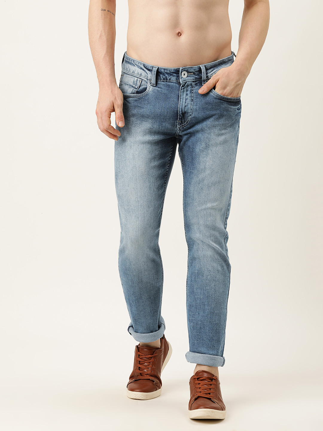 

Flying Machine Men Blue Micheal Slim Tapered Fit Heavy Fade Stretchable Jeans