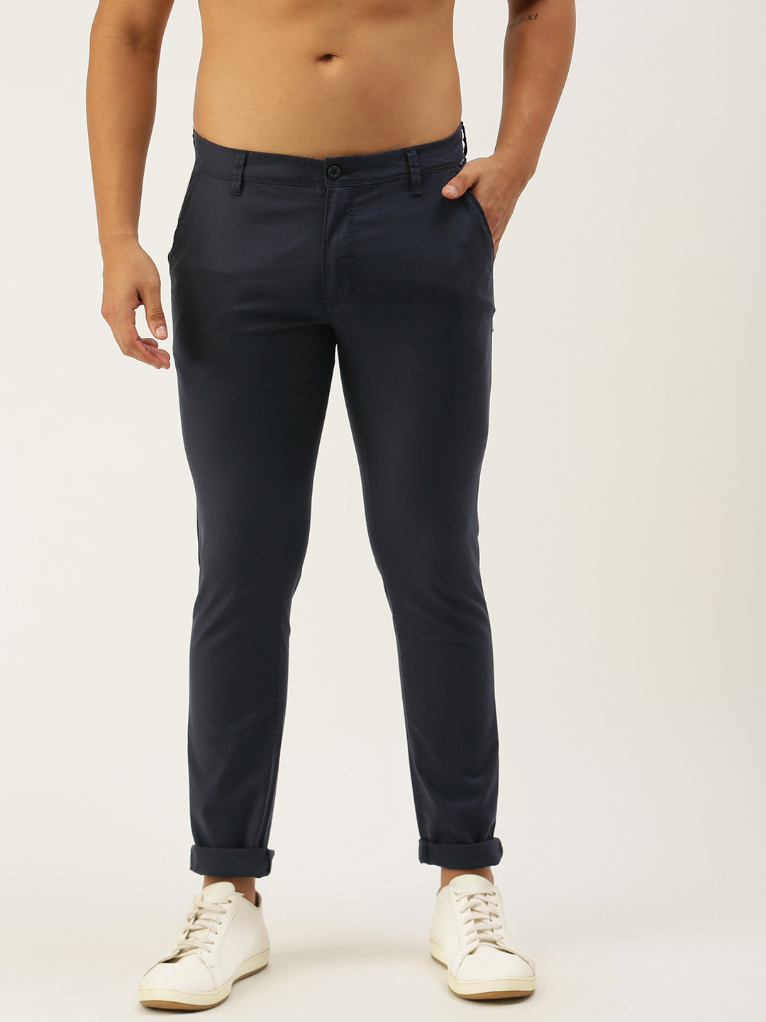 

Flying Machine Men Navy Blue Super Slim Fit Chinos Trousers