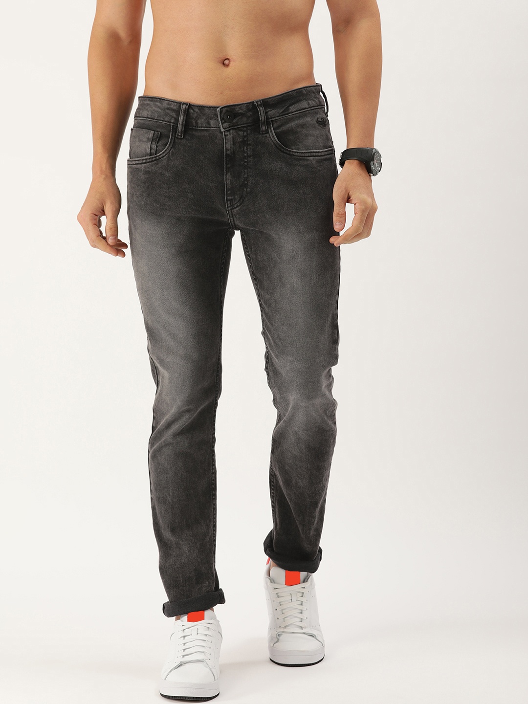 

Flying Machine Men Black Slim Tapered Fit Mid Rise Light Fade Stretchable Jeans