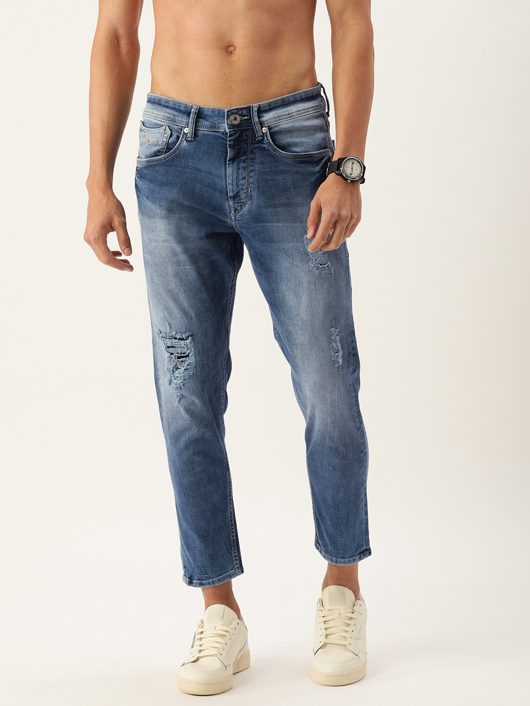 

Flying Machine Men Blue Slim Fit Mildly Distressed Heavy Fade Stretchable Jeans