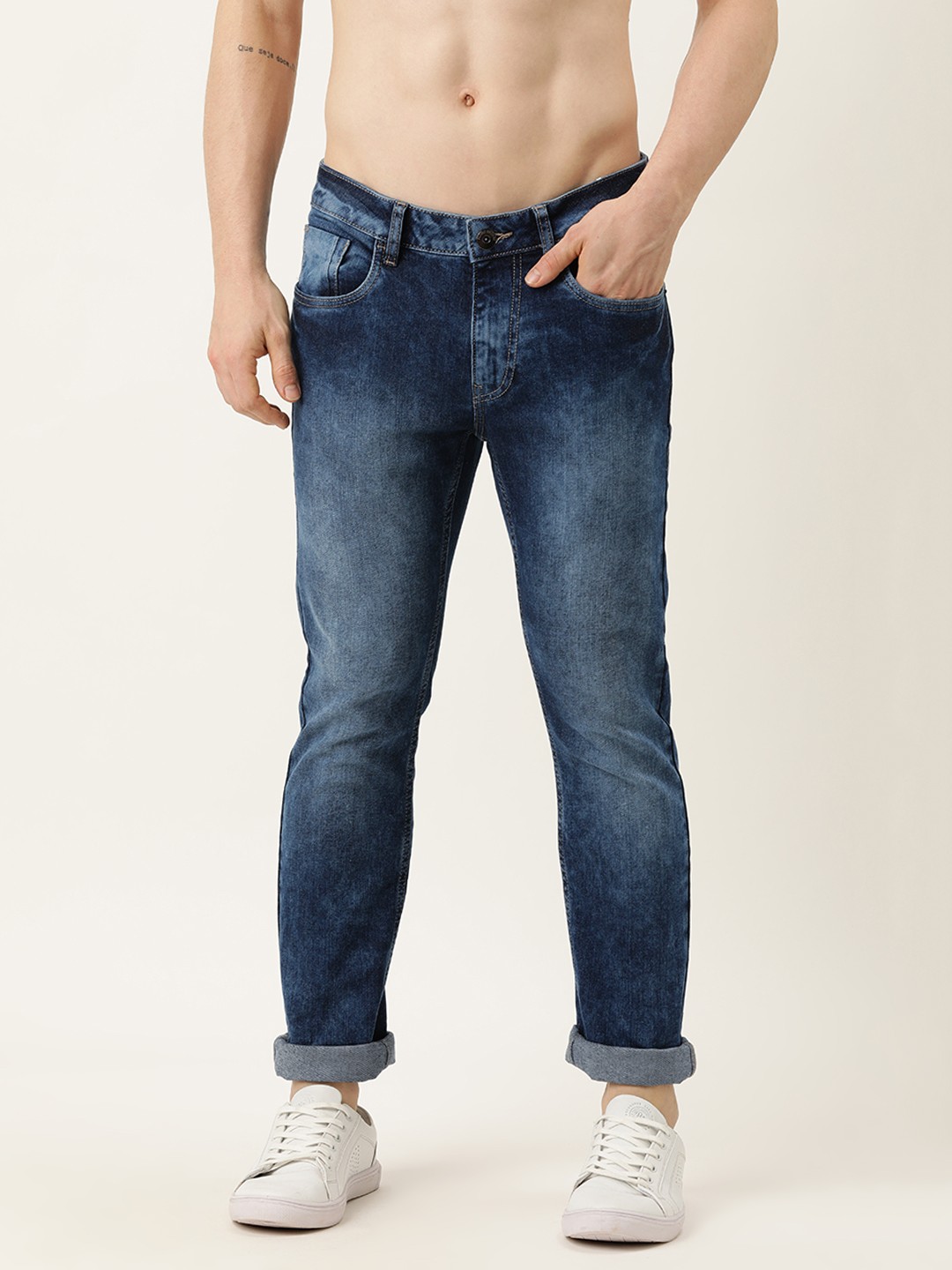 

Flying Machine Men Navy Blue Micheal Slim Tapered Fit Heavy Fade Stretchable Jeans