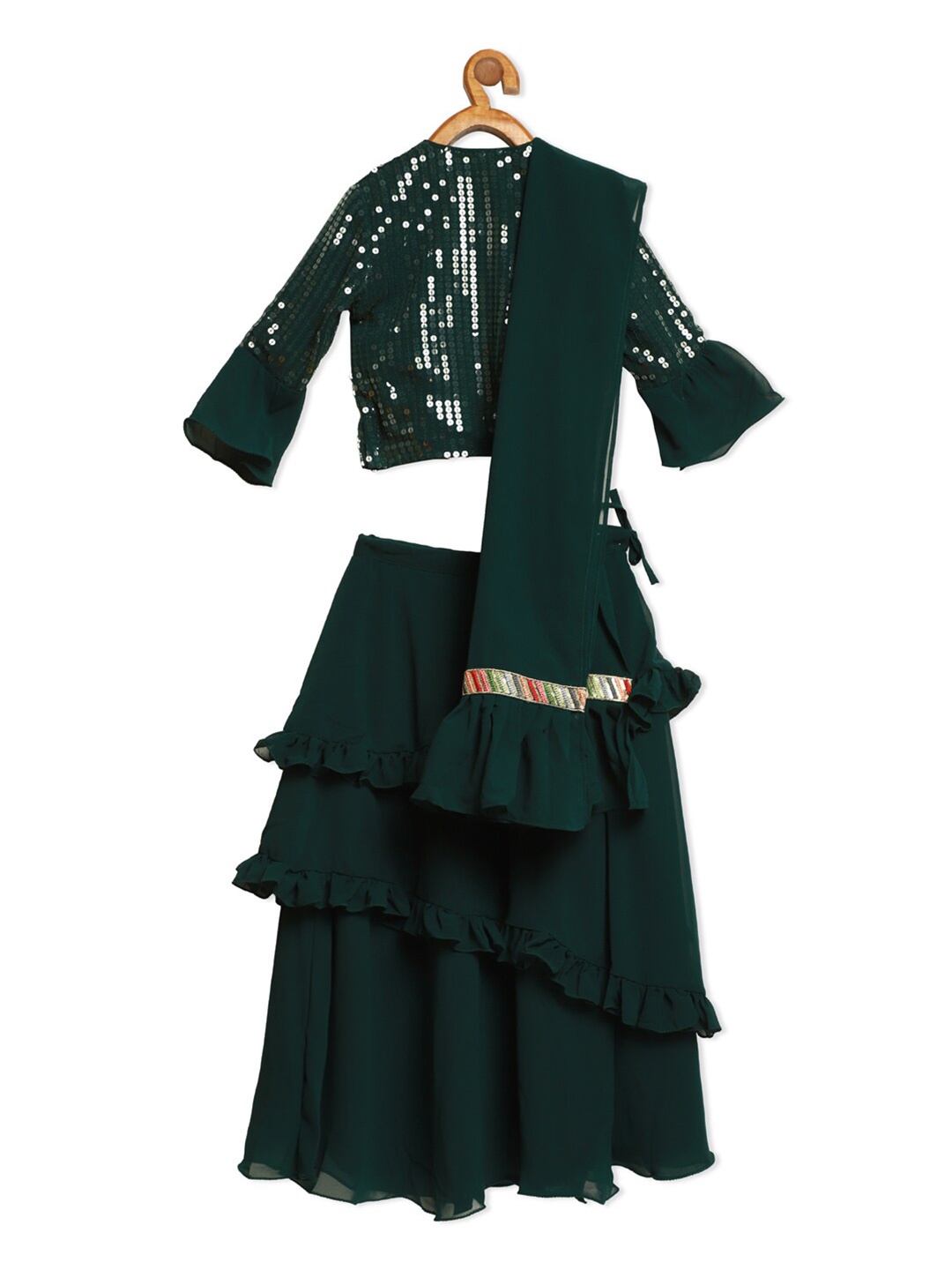 

Ethnovog Girls Green Embellished Sequinned Lehenga Blouse With Dupatta