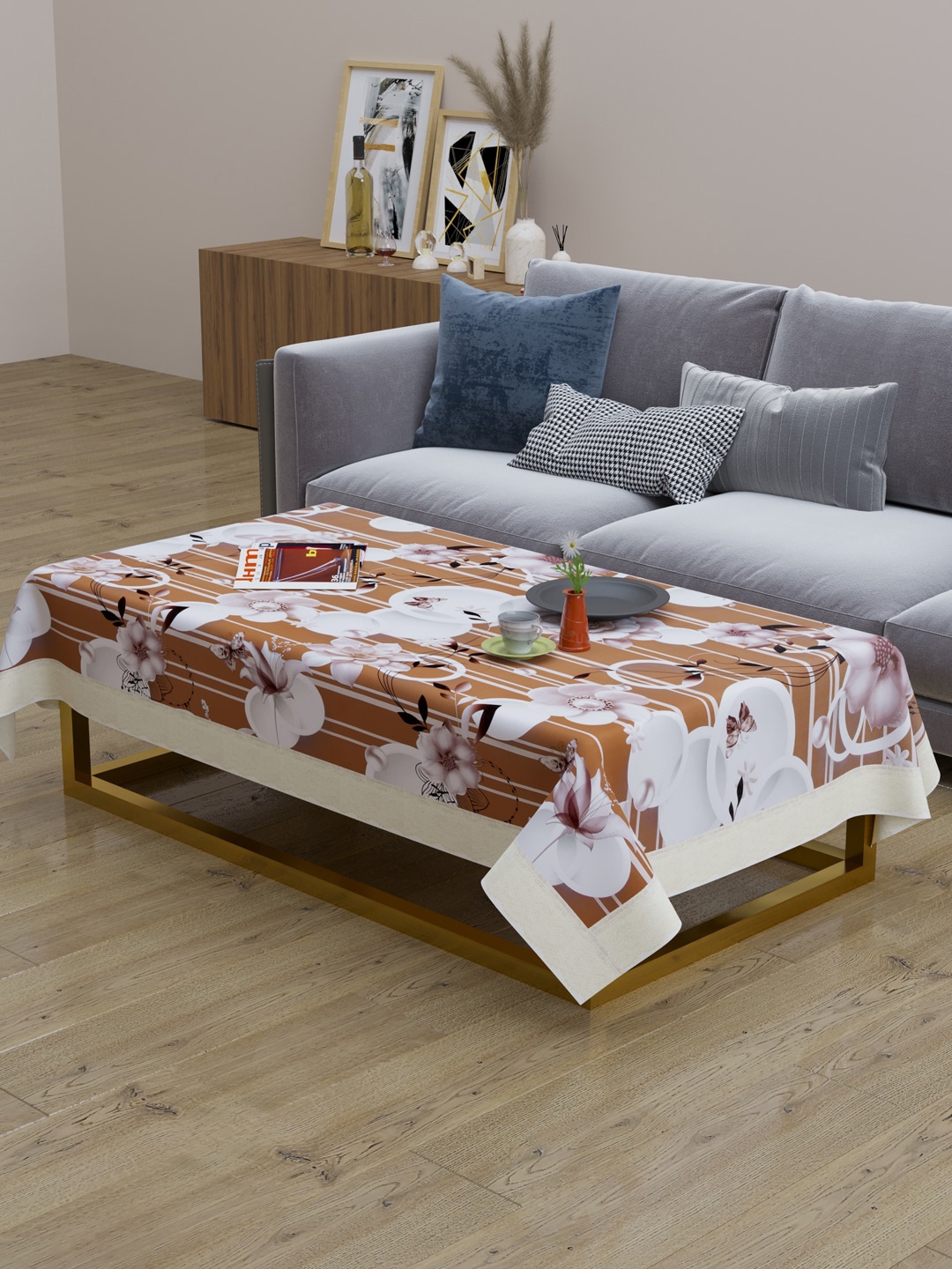 

Clasiko Brown & White Floral Printed 2-Seater Rectangle Table Cover
