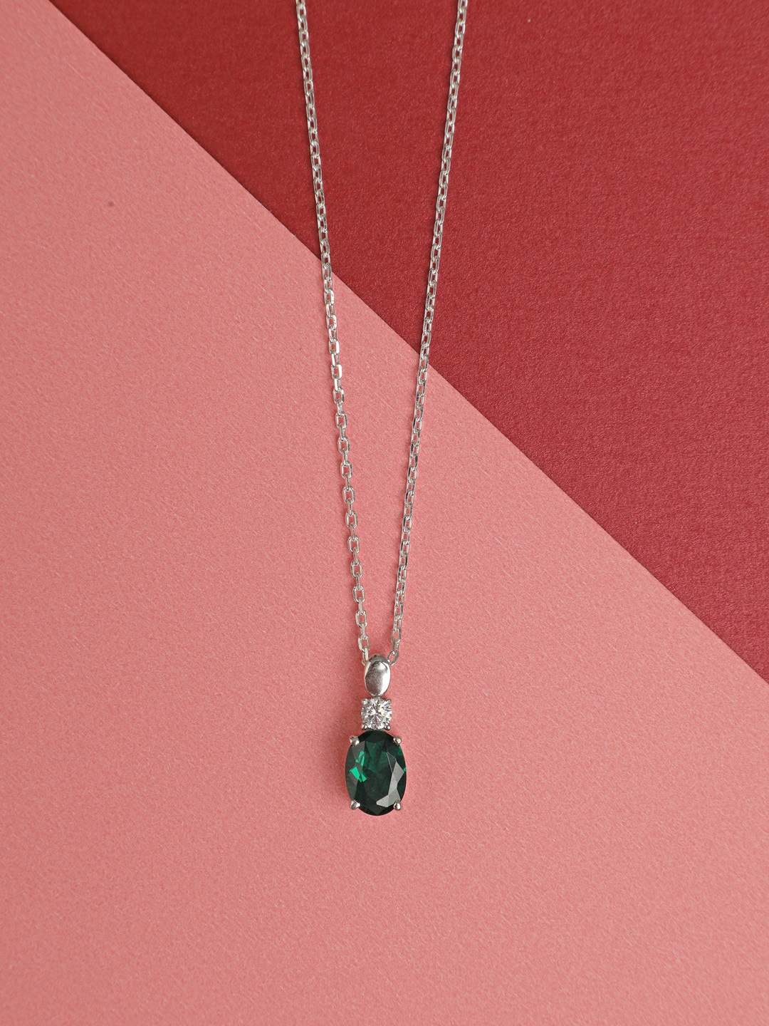 

Clara 92.5 Sterling Silver Rhodium-Plated Dark Green Chain with Pendant