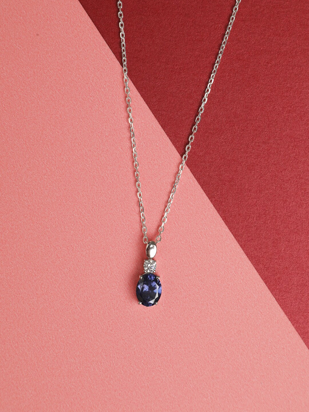 

Clara Rhodium Plated & Blue Cubic Zirconia Studded 925 Sterling Silver Pendant with Chain