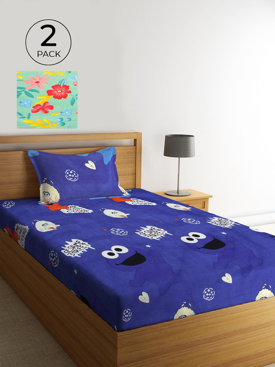 

KLOTTHE Green & Blue Floral 210 TC 2 Single Bedsheet with 2 Pillow Covers