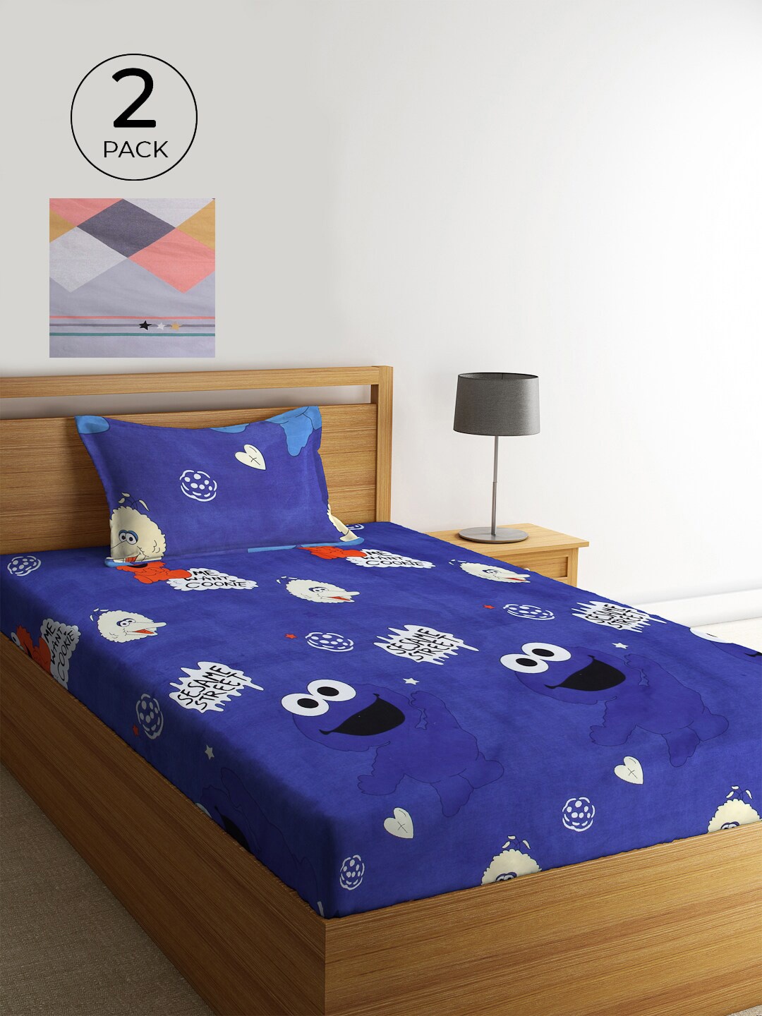 

KLOTTHE Blue & Grey Graphic 210 TC 2 Single Bedsheet with 2 Pillow Covers