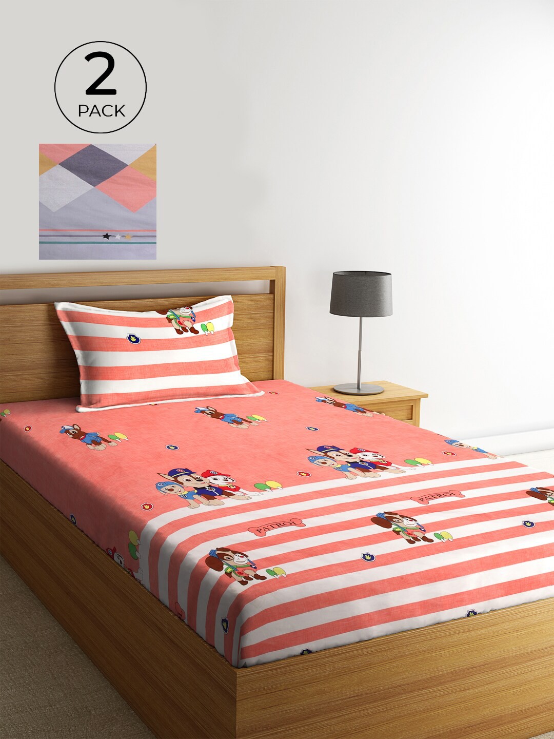 

KLOTTHE Pink & White Graphic 210 TC 2 Single Bedsheet with 2 Pillow Covers