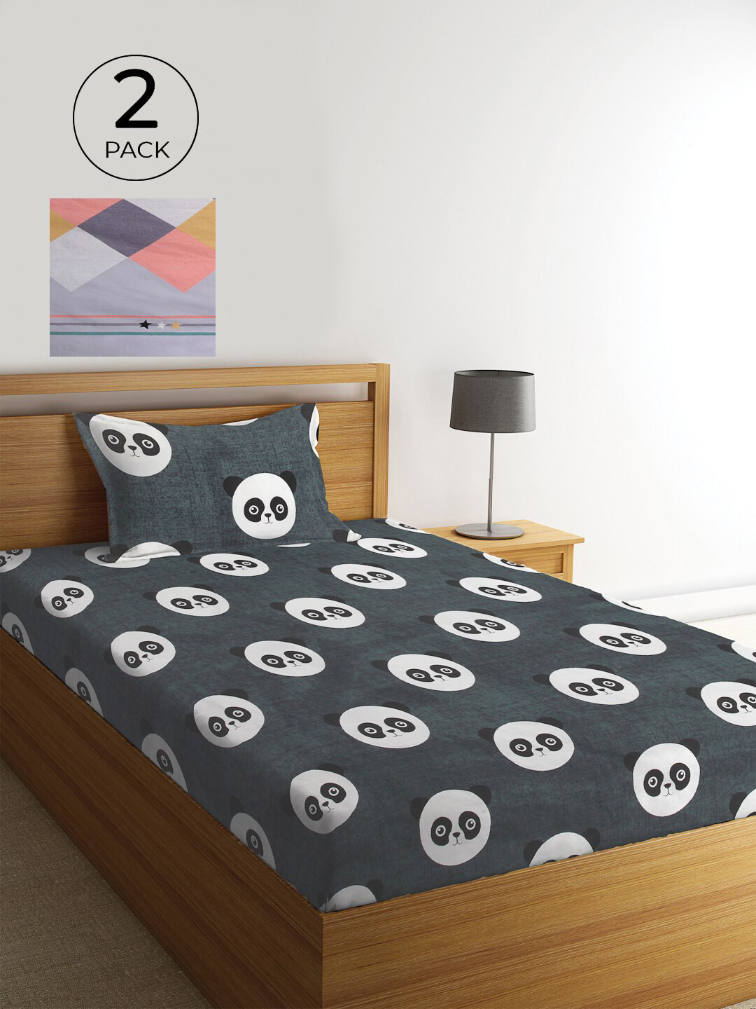 

KLOTTHE Grey & White Graphic 210 TC 2 Single Bedsheet with 2 Pillow Covers