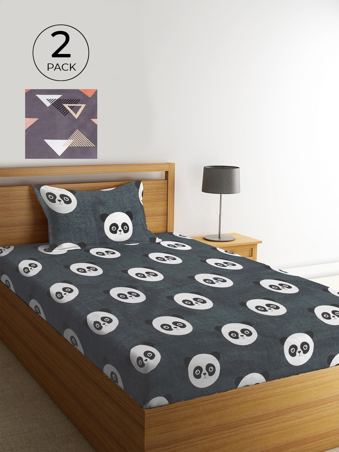 

KLOTTHE Grey & White Graphic 210 TC 2 Single Bedsheet with 2 Pillow Covers
