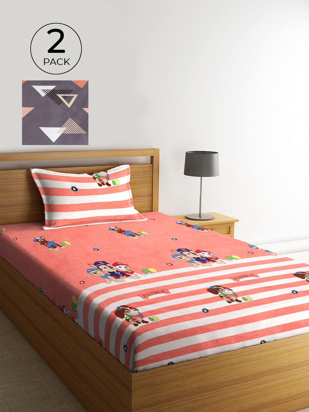 

KLOTTHE Pink & Blue Cartoon Characters 210 TC 2 Single Bedsheet with 2 Pillow Covers