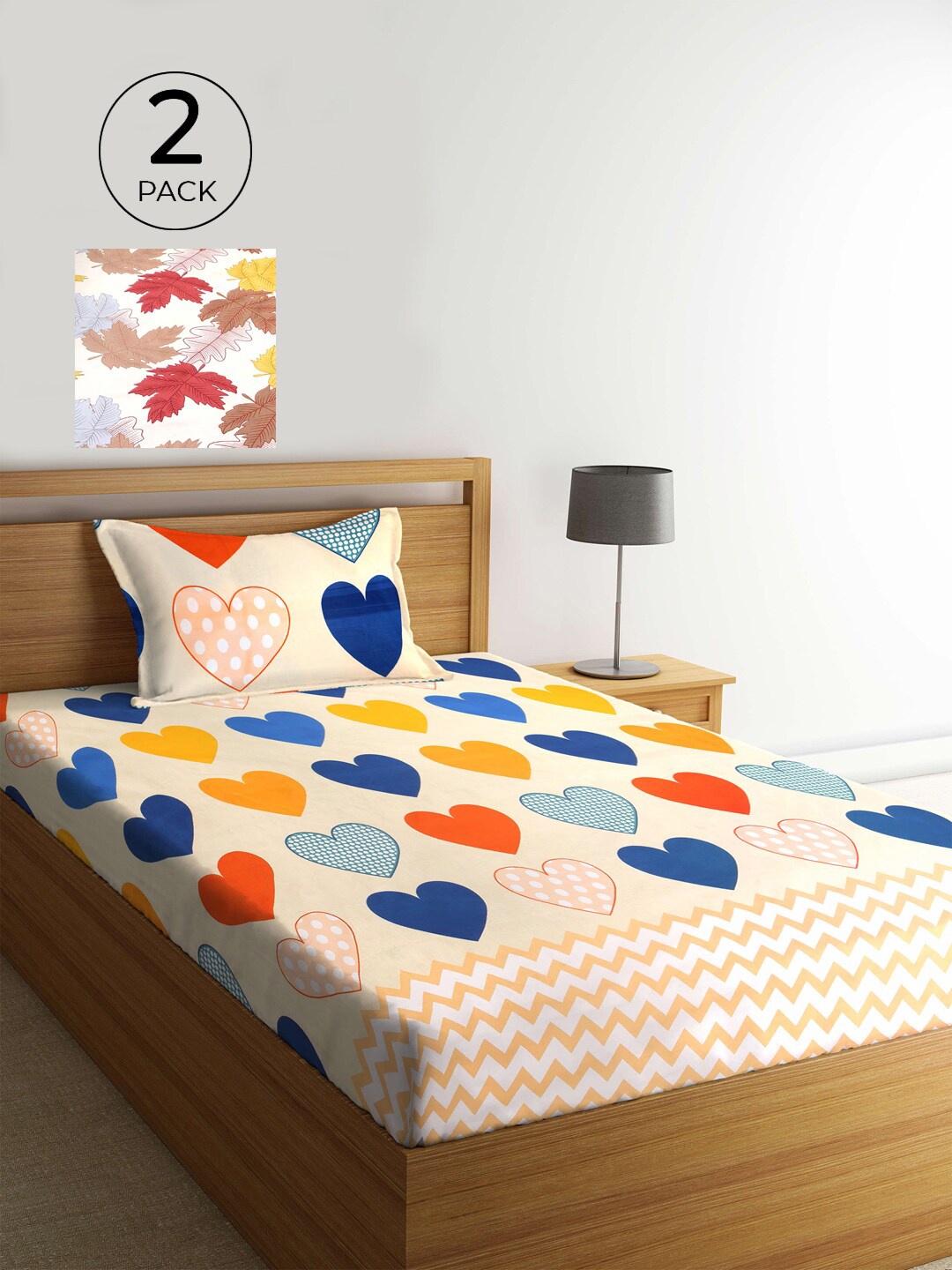 

KLOTTHE Peach-Coloured & Blue Graphic 210 TC 2 Single Bedsheet with 2 Pillow Covers