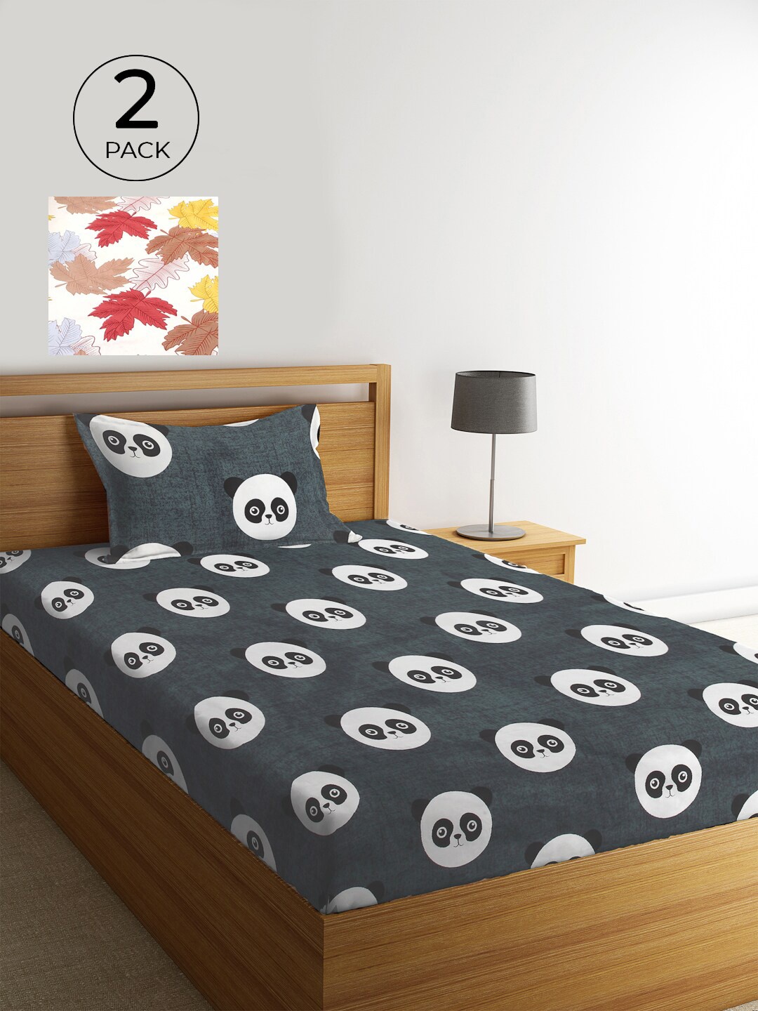 

KLOTTHE Grey & Black Graphic 210 TC 2 Single Bedsheet with 2 Pillow Covers