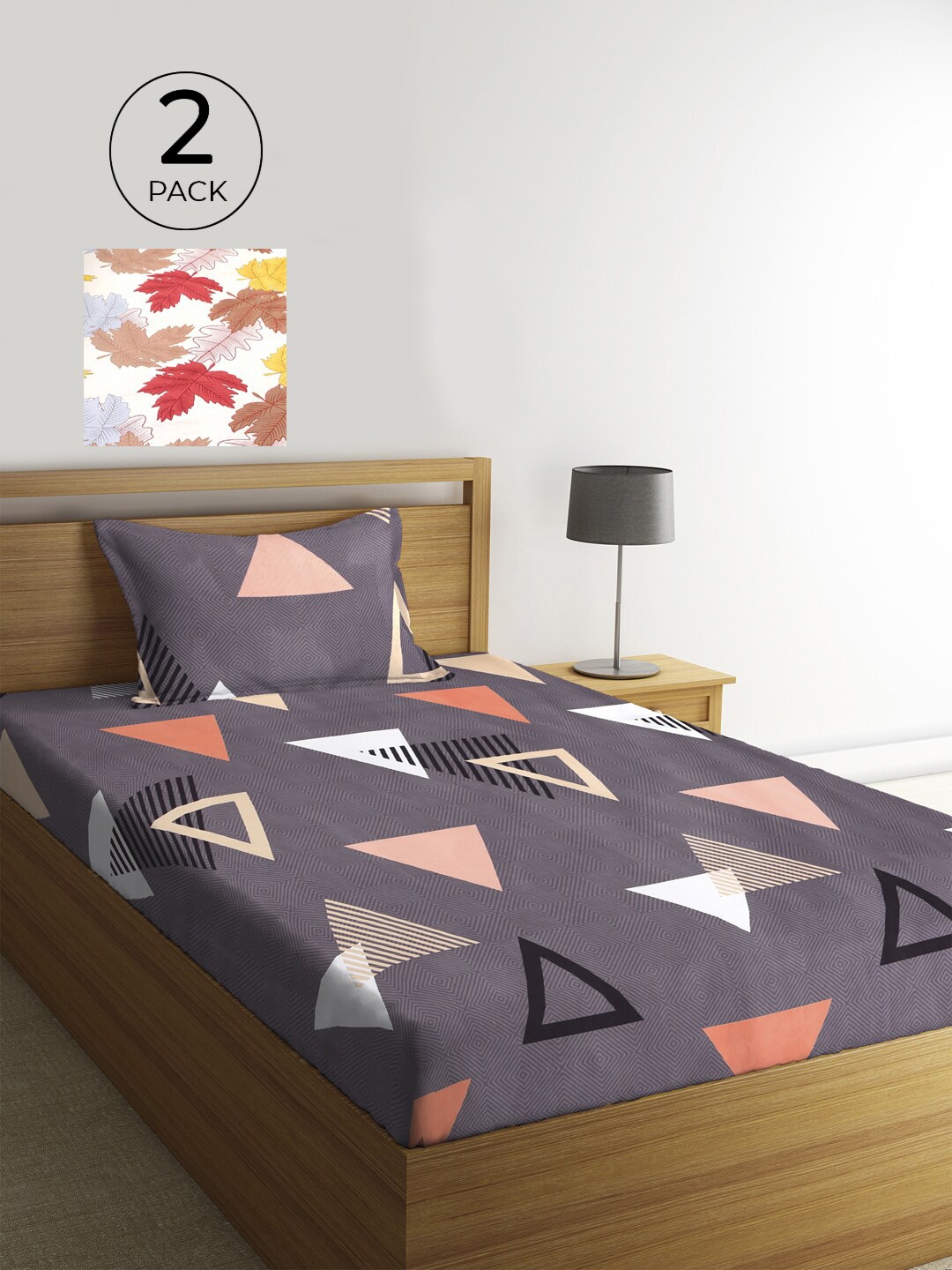 

KLOTTHE White & Grey Geometric 210 TC 2 Single Bedsheet with 2 Pillow Covers