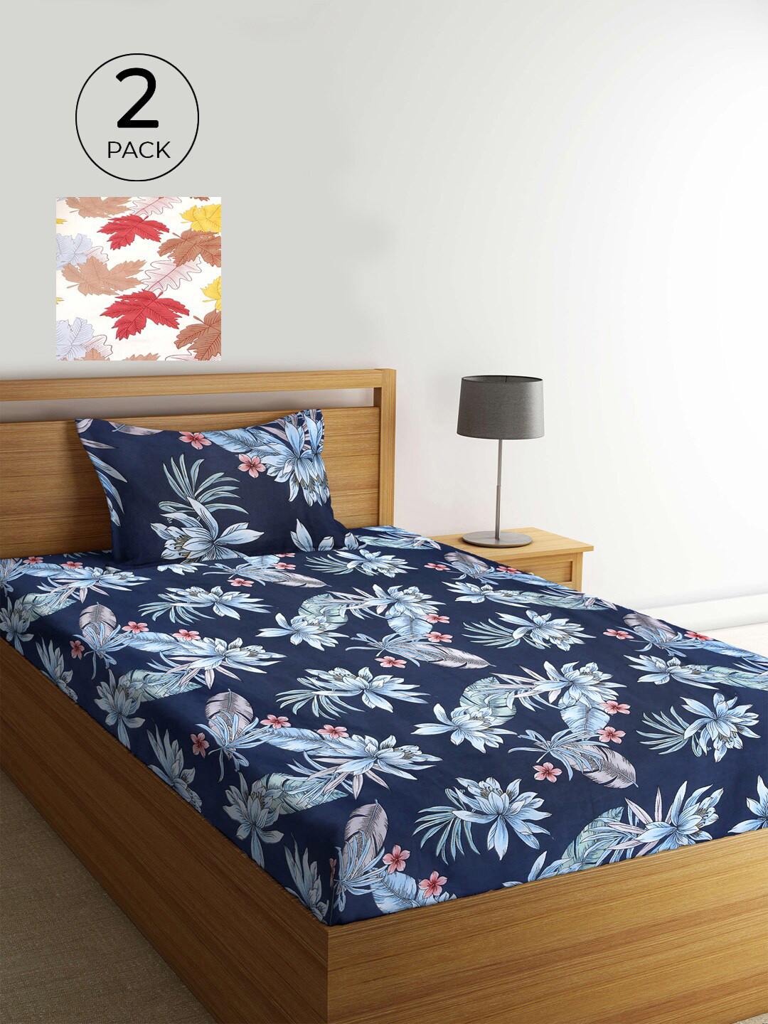 

KLOTTHE Blue & White Floral 300 TC 2 Single Bedsheet with 2 Pillow Covers