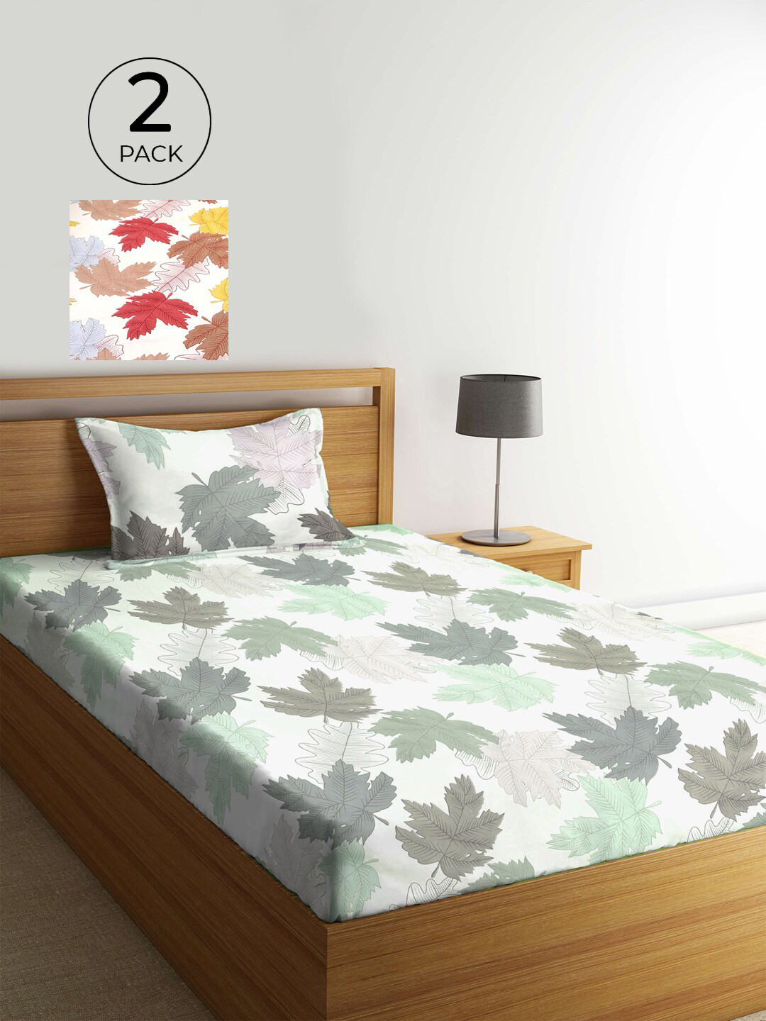 

KLOTTHE White & Grey Floral 210 TC 2 Single Bedsheet with 2 Pillow Covers