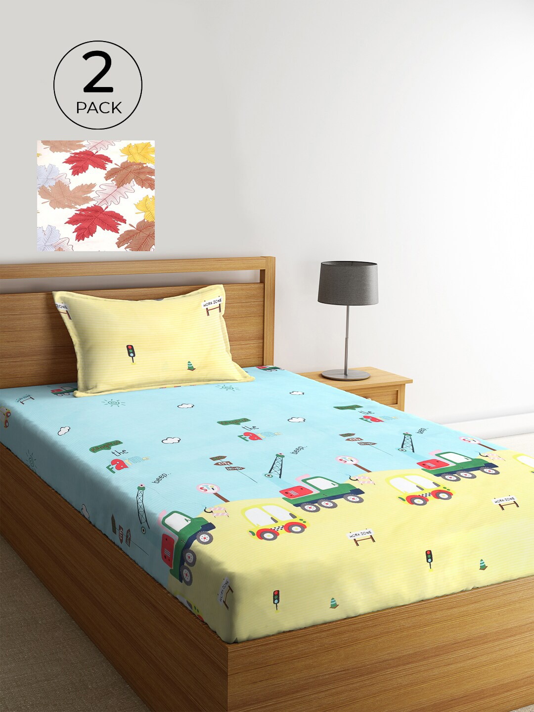 

KLOTTHE White & Yellow Cartoon Characters 210 TC 2 Single Bedsheet with 2 Pillow Covers