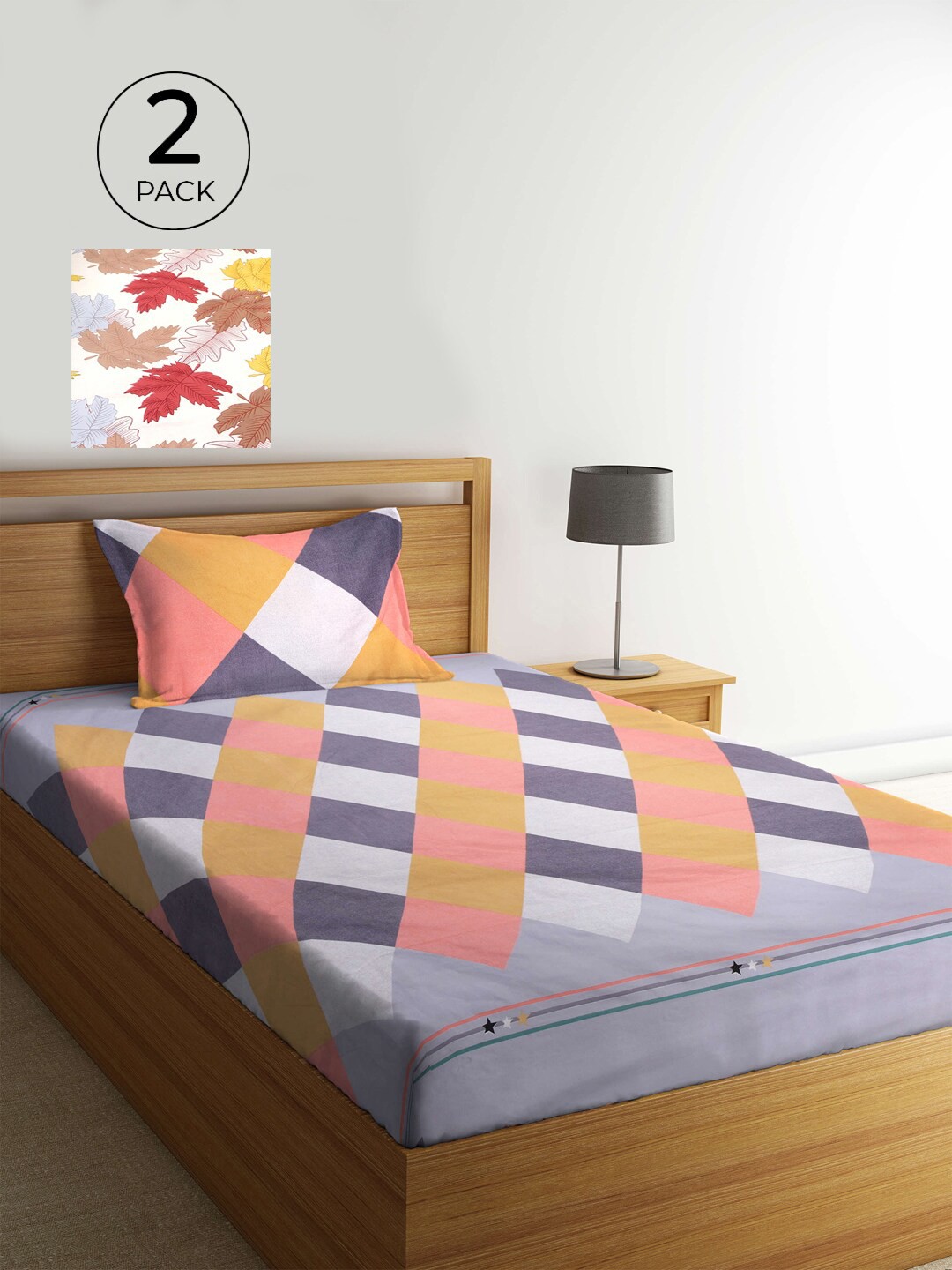 

KLOTTHE Grey & Yellow Geometric 210 TC 2 Single Bedsheet with 2 Pillow Covers