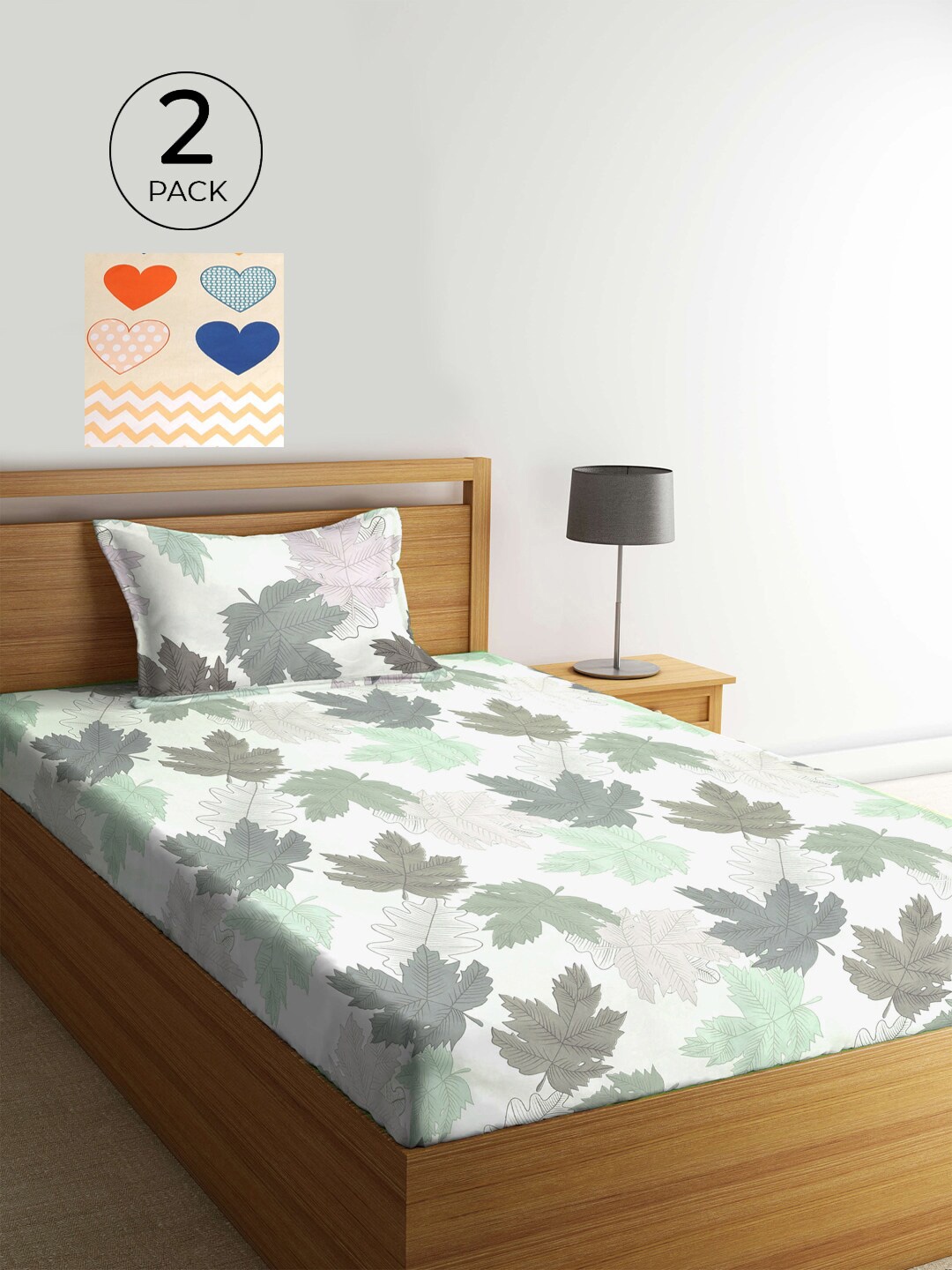 

KLOTTHE Grey & Peach-Coloured Floral 210 TC 2 Single Bedsheet with 2 Pillow Covers