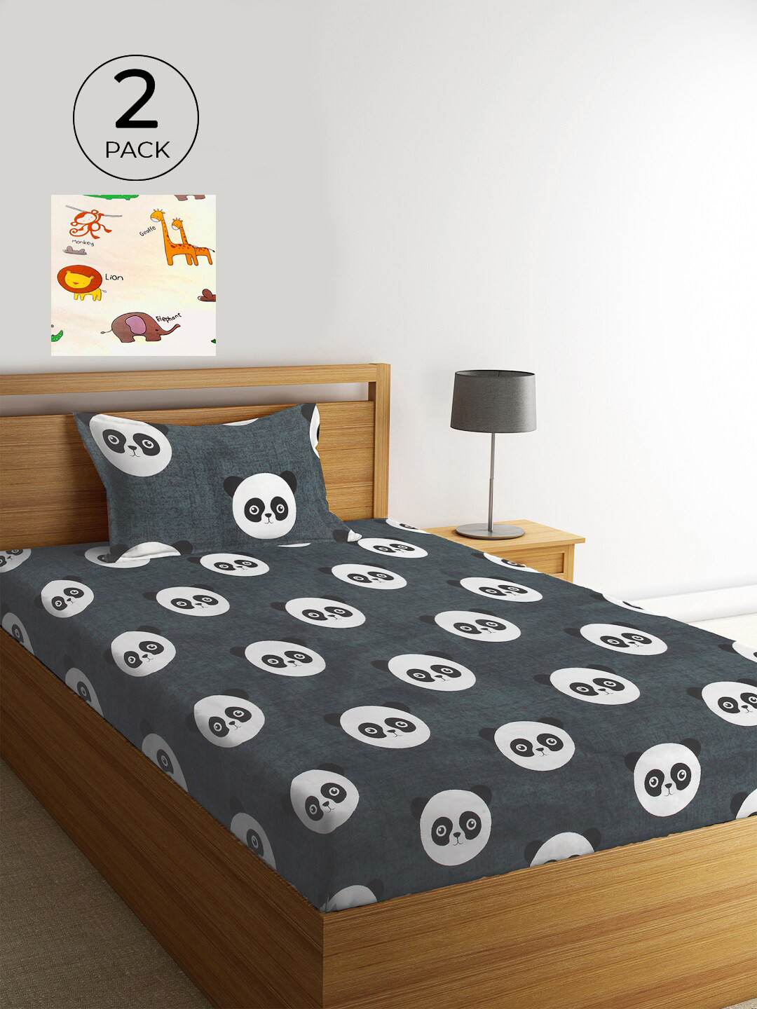 

KLOTTHE White & Grey Graphic 210 TC 2 Single Bedsheet with 2 Pillow Covers
