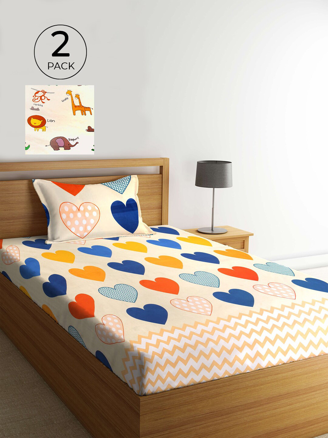 

KLOTTHE White & Blue Cartoon Characters 210 TC 2 Single Bedsheet with 2 Pillow Covers