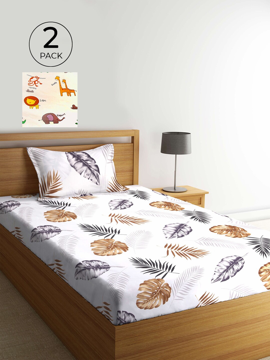 

KLOTTHE White & Brown Floral 210 TC 2 Single Bedsheet with 2 Pillow Covers