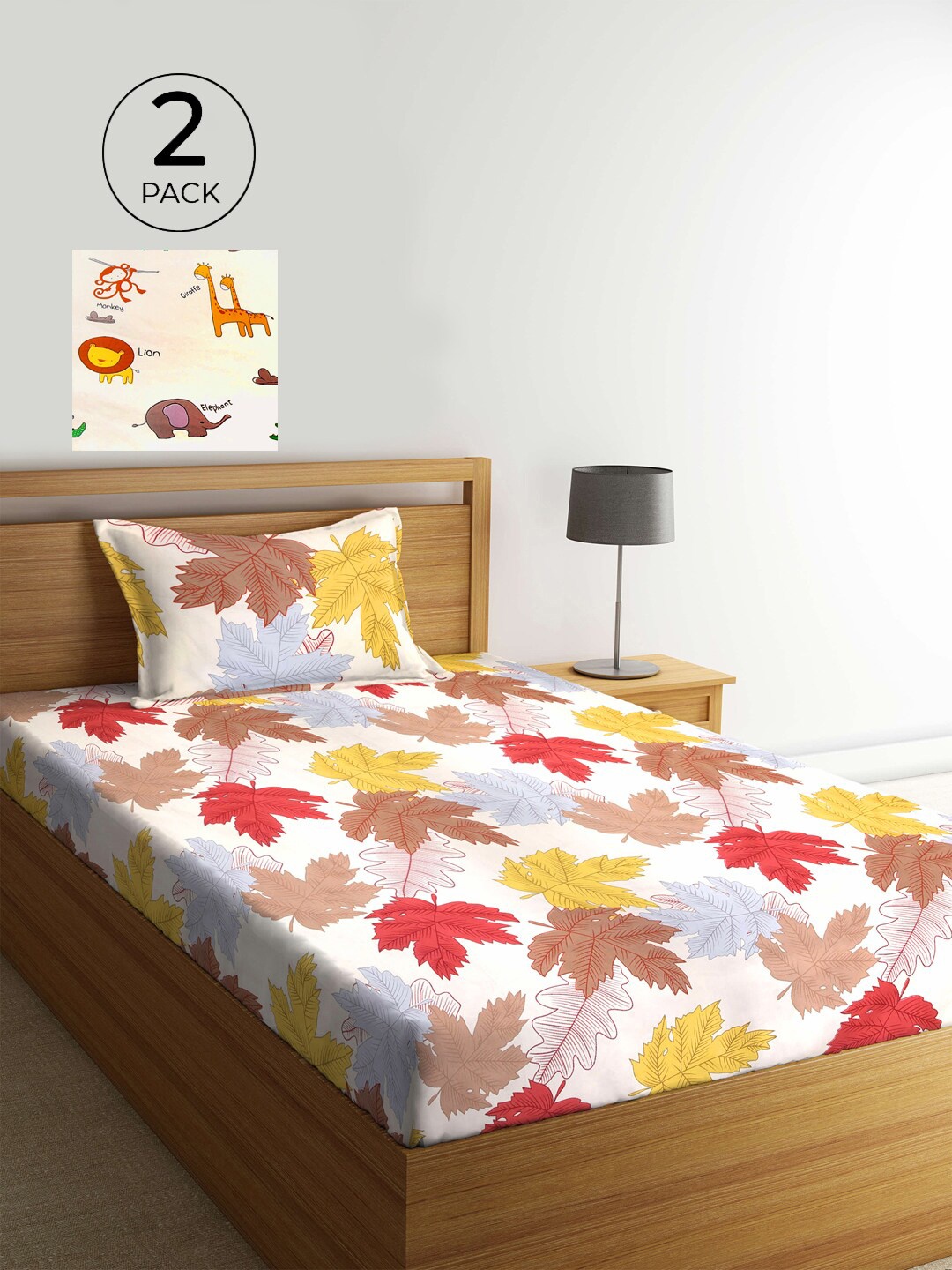 

KLOTTHE White & Brown Floral 210 TC 2 Single Bedsheet with 2 Pillow Covers