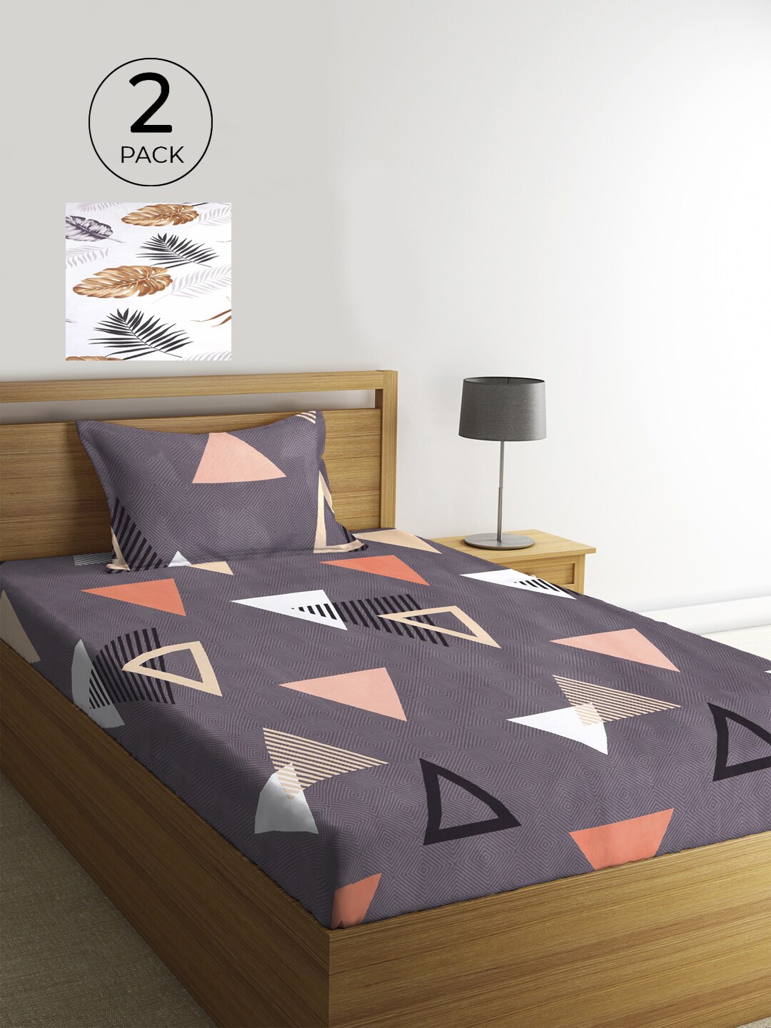 

KLOTTHE White & Grey Geometric 210 TC 2 Single Bedsheet with 2 Pillow Covers