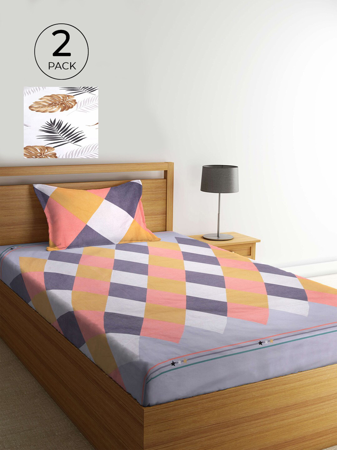 

KLOTTHE Blue & Brown Geometric 210 TC 2 Single Bedsheet with 2 Pillow Covers